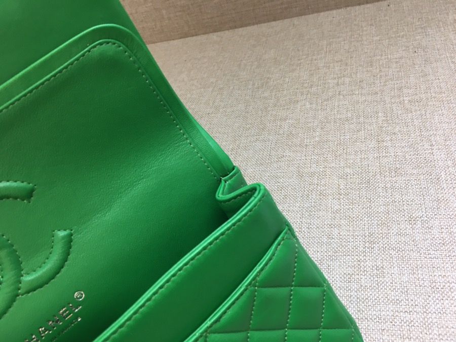 Medium Classic Flap Lambskin Bag AO1112 Green/Silver